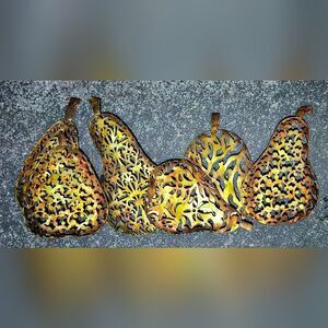 Large Pears Fruit Gold Metal Wall Art Textured & Scrolls